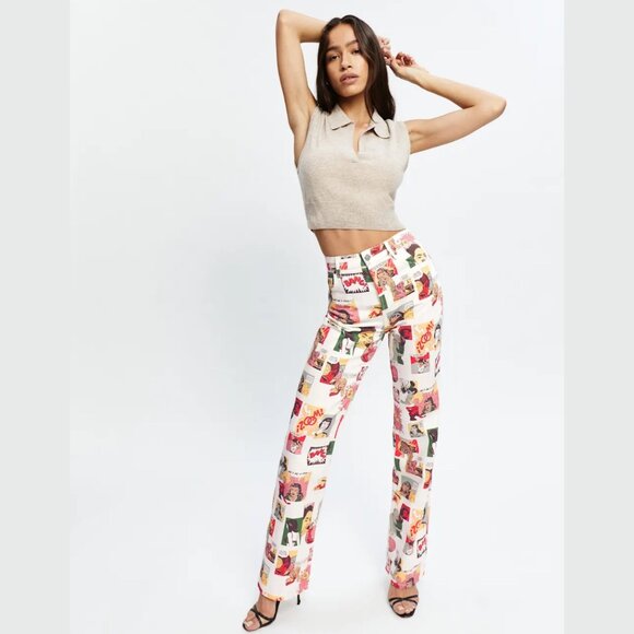 REFORMATION Ivory Multicolor 'Comic' High Rise Straight Leg Jeans - Picture 1 of 8